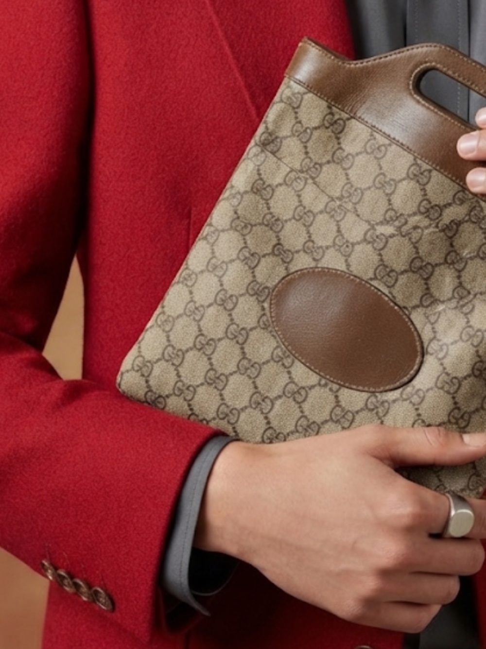 Gucci Italy Leather-Trim Tote